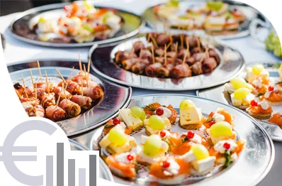 Gráfico de precios de platos de canapés variados para Catering económico en Málaga