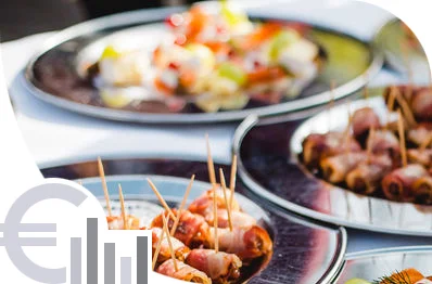 Gráfico de precios de canapés con rollitos de baicon para Catering económico en Navarra