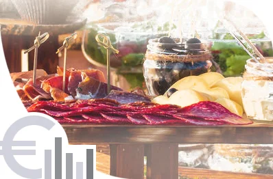 Gráfico de precios de mesa con jamón en catering económico en Sevilla