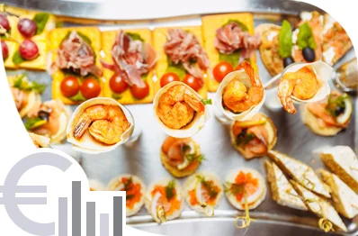 Foto de canapés de carne y mariscos para un Catering en Málaga